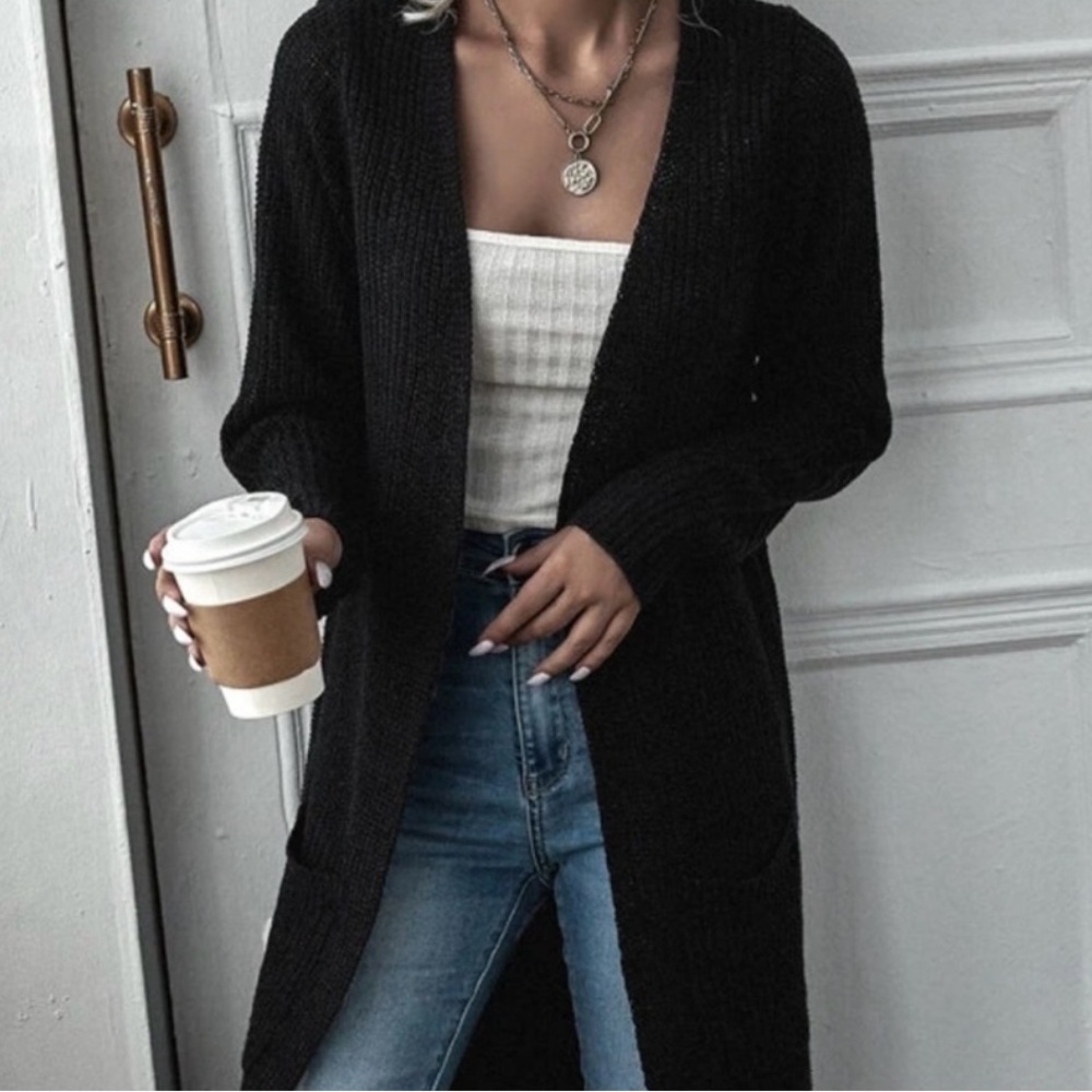 New black open front cardigan sweater - Picture 4 of 4